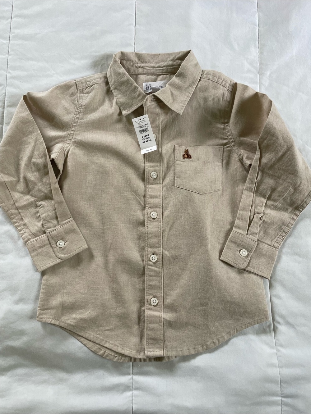 Baby GAP Tan Button-Down Shirt with Teddybear Logo Chest Pocket